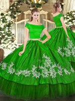 Short Sleeves Floor Length Embroidery Zipper Quince Ball Gowns with Green(SKU SJQDDT1575002BIZ)