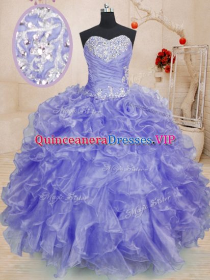 Custom Designed Sweetheart Long Sleeves Lace Up Quinceanera Dress Lavender Organza - Click Image to Close