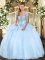 Light Blue Organza Lace Up 15th Birthday Dress Sleeveless Floor Length Appliques