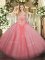 Eye-catching Beading 15 Quinceanera Dress Watermelon Red Lace Up Sleeveless Floor Length