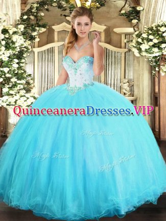 Vintage Floor Length Aqua Blue 15 Quinceanera Dress Sweetheart Sleeveless Lace Up