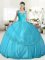 Aqua Blue Lace Up Straps Beading Vestidos de Quinceanera Tulle Sleeveless