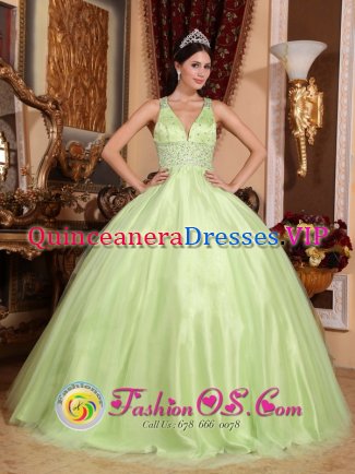 Mandelieu-la-Napoule France Wear A Simple V-neck Yellow Green Beautiful Quinceanera Dress