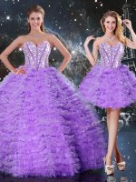 Luxurious Organza Sweetheart Sleeveless Lace Up Beading and Ruffled Layers Sweet 16 Dress in Lavender