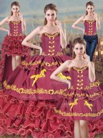 Embroidery and Ruffles Quinceanera Dress Burgundy Lace Up Sleeveless Brush Train(SKU PSSW1156MTDTA3BIZ)