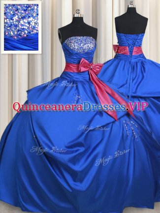 Ideal Ball Gowns Sweet 16 Dress Blue Strapless Taffeta Sleeveless Floor Length Lace Up