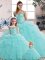 Sleeveless Beading and Ruffles Lace Up Quince Ball Gowns