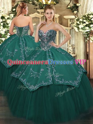 Superior Sweetheart Sleeveless Taffeta and Tulle Quinceanera Dress Beading and Embroidery Lace Up