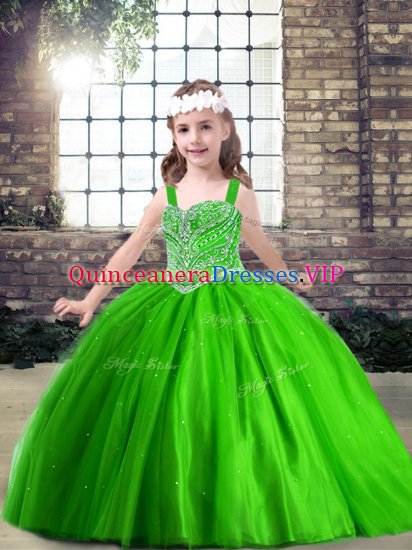 Ball Gowns Little Girls Pageant Gowns Straps Tulle Sleeveless Floor Length Lace Up - Click Image to Close