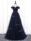 Sleeveless Tulle Floor Length Lace Up Damas Dress in Navy Blue with Belt