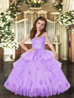 Lavender Straps Neckline Appliques Pageant Dresses Sleeveless Lace Up