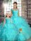 Unique Floor Length Ball Gowns Sleeveless Aqua Blue Quinceanera Gowns Lace Up