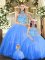 Floor Length Ball Gowns Sleeveless Blue Quince Ball Gowns Lace Up