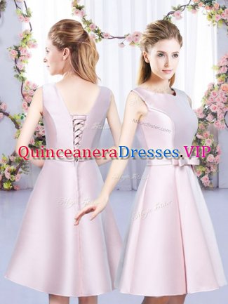 Fancy Bowknot Court Dresses for Sweet 16 Baby Pink Lace Up Sleeveless Mini Length