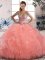 Amazing Peach Tulle Lace Up 15th Birthday Dress Sleeveless Floor Length Beading and Ruffles