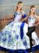 Low Price Blue And White Lace Up Off The Shoulder Embroidery Sweet 16 Quinceanera Dress Satin Sleeveless