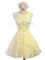 Yellow Vestidos de Damas Prom and Party and Wedding Party with Belt Scoop Sleeveless Lace Up