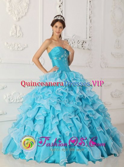 Hammond Indiana/IN Peach Springs Beading and Ruched Bodice For Classical Sky Blue Sweetheart Quinceanera Dress With Ruffles Layered - Click Image to Close