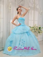 Inexpensive Light Blue Sweethear Strapless Floor-length Ruched Bodice Sweet 16 Dress For Quinceanera Gown In Kingman AZ　(SKU QDZY300y-7BIZ)