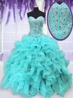 Sleeveless Beading and Ruffles Lace Up 15th Birthday Dress