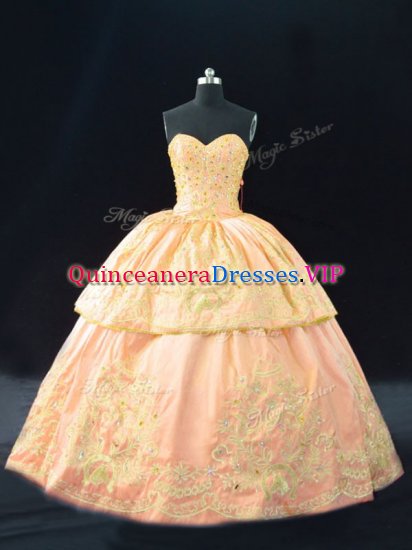 Peach Sleeveless Satin Lace Up Sweet 16 Dresses for Sweet 16 and Quinceanera - Click Image to Close