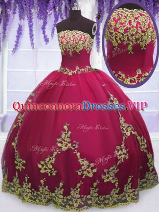 Fabulous Floor Length Zipper Sweet 16 Dresses Fuchsia for Military Ball and Sweet 16 and Quinceanera with Appliques