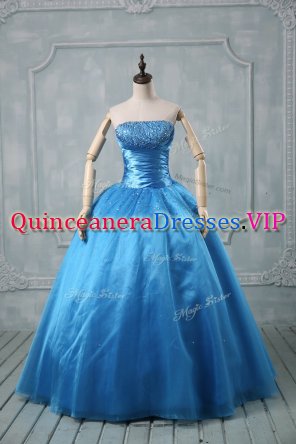 Sleeveless Lace Up Floor Length Beading and Sequins 15th Birthday Dress