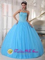 Gorgeous Melbourne VIC Sky Blue Beaded Decorate Bodice Quinceanera Dress With Sweetheart Tulle Ball Gown