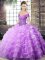 Extravagant Lavender Off The Shoulder Lace Up Beading and Ruffled Layers Quinceanera Dress Brush Train Sleeveless