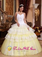 Ralston Nebraska/NE Colorful Gorgeous Elegant Quinceanera Dress With Spaghetti Straps Appliques and Ruffles Layered(SKU QDZY488-HBIZ)