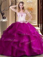 Strapless Sleeveless Lace Up Sweet 16 Dress Fuchsia Tulle