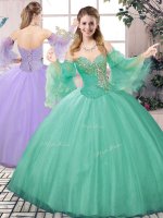 Dazzling Apple Green Ball Gowns Beading Sweet 16 Dress Lace Up Tulle Sleeveless Floor Length