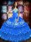 Free and Easy Blue Ball Gowns Taffeta Off The Shoulder Sleeveless Embroidery and Ruffled Layers Floor Length Lace Up Military Ball Dresses For Women