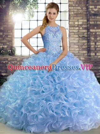 Custom Fit Lavender Ball Gowns Beading Ball Gown Prom Dress Lace Up Fabric With Rolling Flowers Sleeveless Floor Length