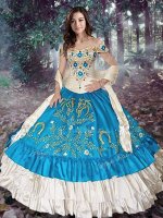 Great Off the Shoulder Taffeta Cap Sleeves Quinceanera Dress and Embroidery and Ruffled Layers