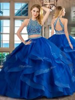 Glorious Royal Blue Backless Scoop Beading and Ruffles Quinceanera Gowns Tulle Sleeveless