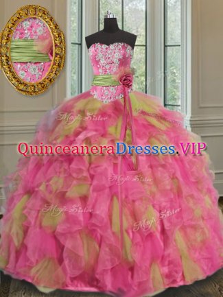 Multi-color Sweetheart Neckline Beading and Ruffles and Sequins Ball Gown Prom Dress Sleeveless Lace Up