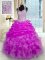 Affordable Pick Ups Fuchsia Sleeveless Organza and Taffeta Zipper Quince Ball Gowns for Military Ball and Sweet 16 and Quinceanera