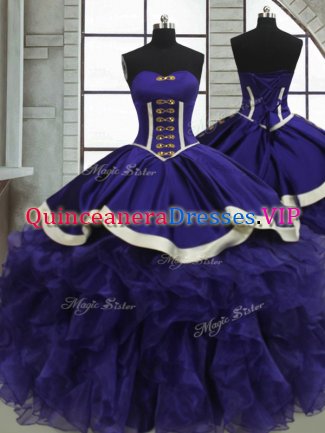 Fashionable Sleeveless Floor Length Ruffles Lace Up Ball Gown Prom Dress with Purple