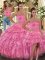 Floor Length Rose Pink Sweet 16 Quinceanera Dress Organza Sleeveless Ruffled Layers and Pick Ups