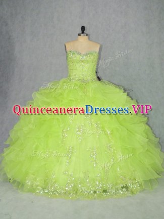 Glorious Floor Length Yellow Green Quinceanera Gown Sweetheart Sleeveless Lace Up