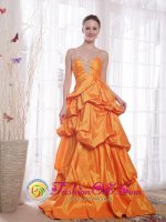 Kapaa Hawaii/HI Gorgeous Taffeta Orange A-Line / Princess Quinceanera Dama Dress Straps Floor-length Beading(SKU PDHXQ051BIZ)