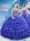 Royal Blue Ball Gowns Strapless Sleeveless Organza Floor Length Lace Up Beading and Appliques and Ruffles Quinceanera Dresses