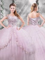 Cap Sleeves Brush Train Beading and Appliques Side Zipper Sweet 16 Dresses