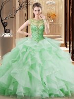 Scoop Sleeveless Tulle Quinceanera Dress Beading and Ruffles Brush Train Lace Up(SKU SJQDDT892002-2BIZ)