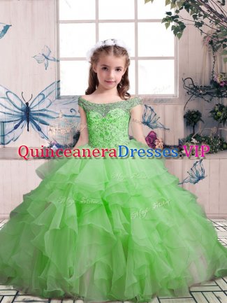 Sleeveless Floor Length Beading and Ruffles Lace Up Pageant Gowns For Girls with