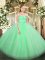 Sleeveless Tulle Floor Length Zipper Ball Gown Prom Dress in Apple Green with Beading and Lace