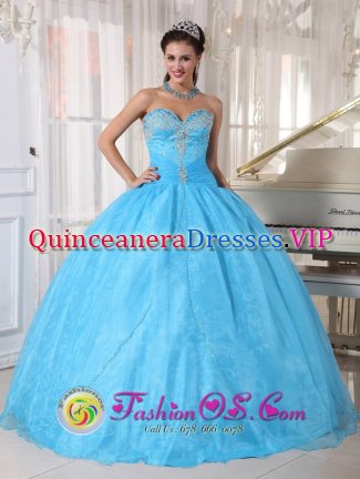 Moorestown New Jersey/ NJ Lovely Taffeta and Organza Sky Blue Sweetheart Appliques beadings Custom Made Quinceanera Dresses For Sweet 16