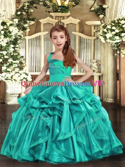 Perfect Floor Length Ball Gowns Sleeveless Aqua Blue Little Girl Pageant Gowns Lace Up - Click Image to Close