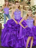 Wonderful Purple Lace Up 15 Quinceanera Dress Beading and Ruffles Sleeveless Floor Length(SKU SJQDDT1285007BIZ)